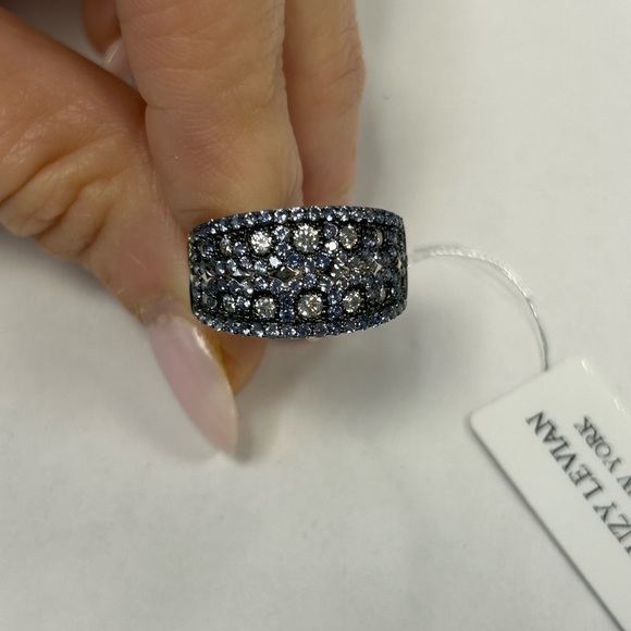 Suzy Levian Sterling Silver Blue & White CZ Pave Ring NWT - Picture 2 of 10